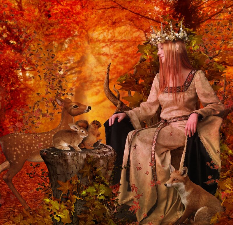 Woman with Forest Animals — Orange