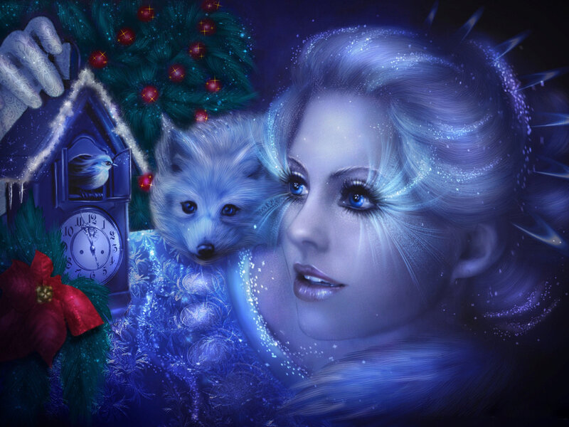 Woman with Fox and Clock