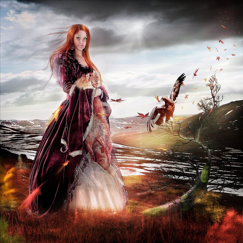 Woman with Fox and Eagle