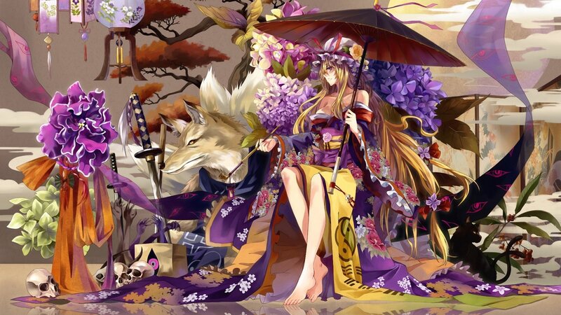 Woman with Fox Companion — Purple, Dramatic
