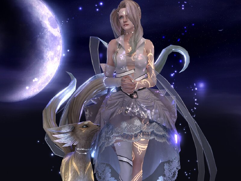 Woman with Fox Companion — Purple, Serene, Night