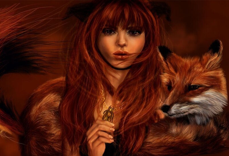 woman with fox companion