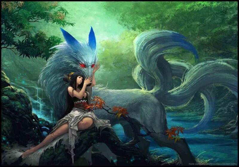 Woman with Fox Creature — Green