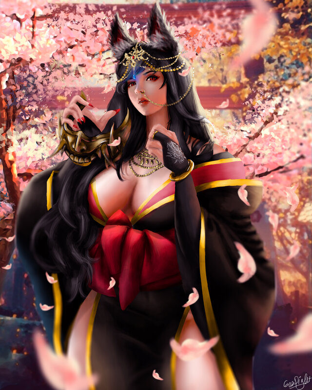 Woman with Fox Ears — Black, Dramatic, Spring