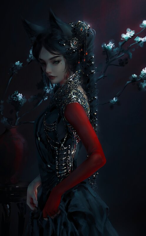 Woman with Fox Ears — Black, Dramatic