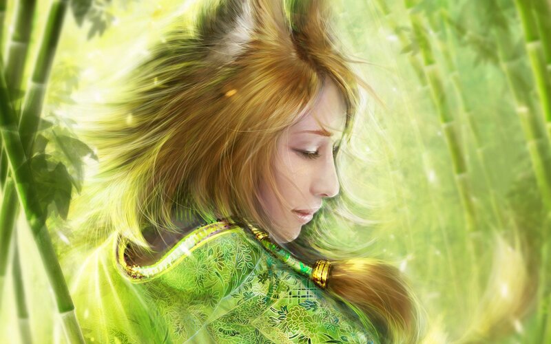 Woman with Fox Ears — Green, Serene