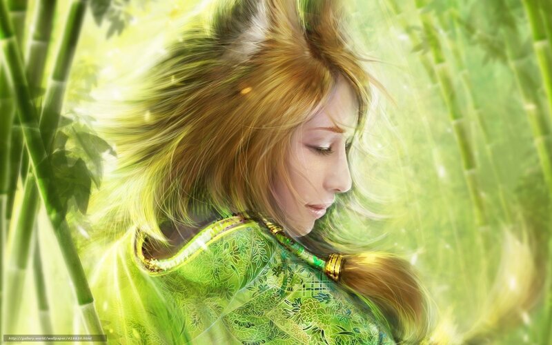woman with fox ears in bamboo forest