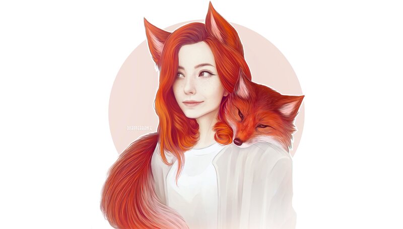 Woman with Fox Ears — Red, Serene