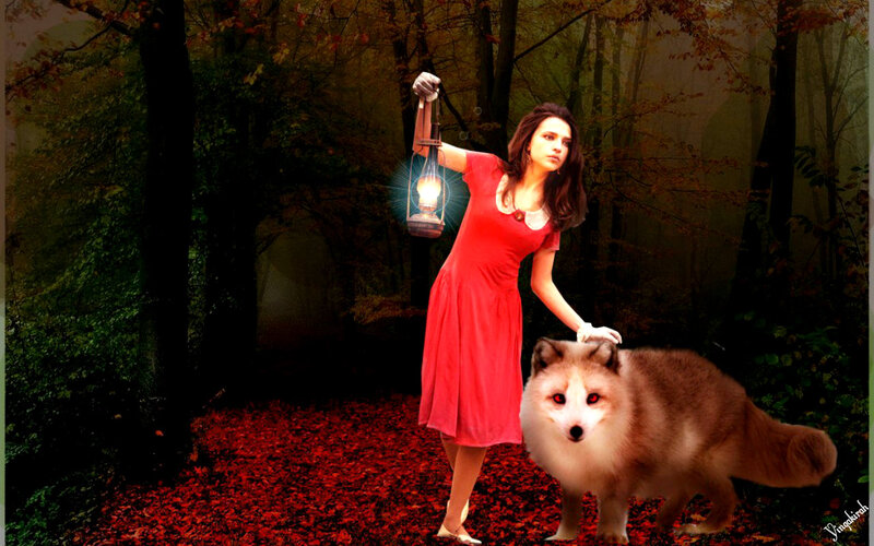 Woman with Fox in Forest