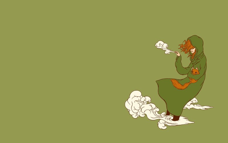 woman with fox in green cloak