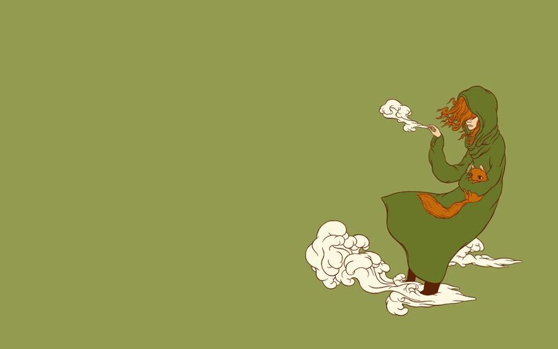 woman with fox in green cloak