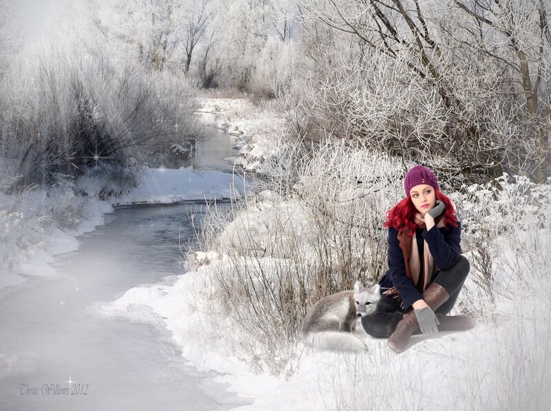 Woman with Fox in Snow