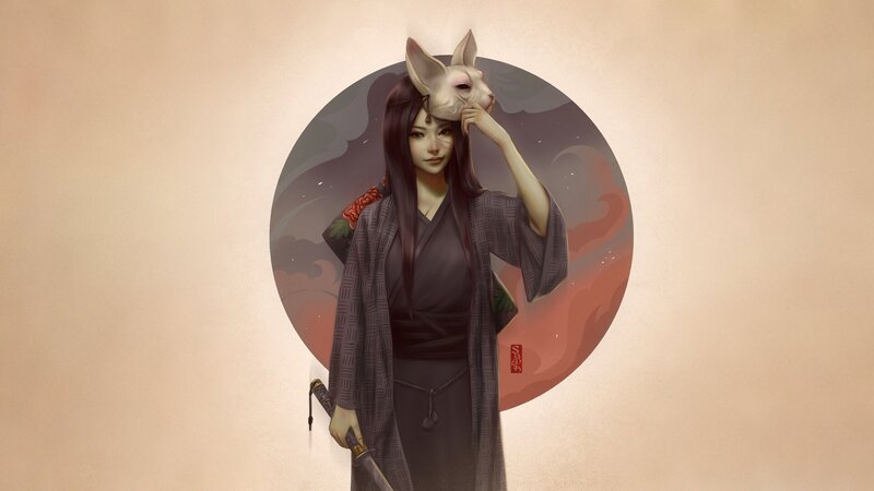 Woman with Fox Mask — Gray