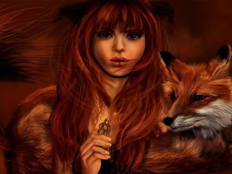 Woman with Fox — Red