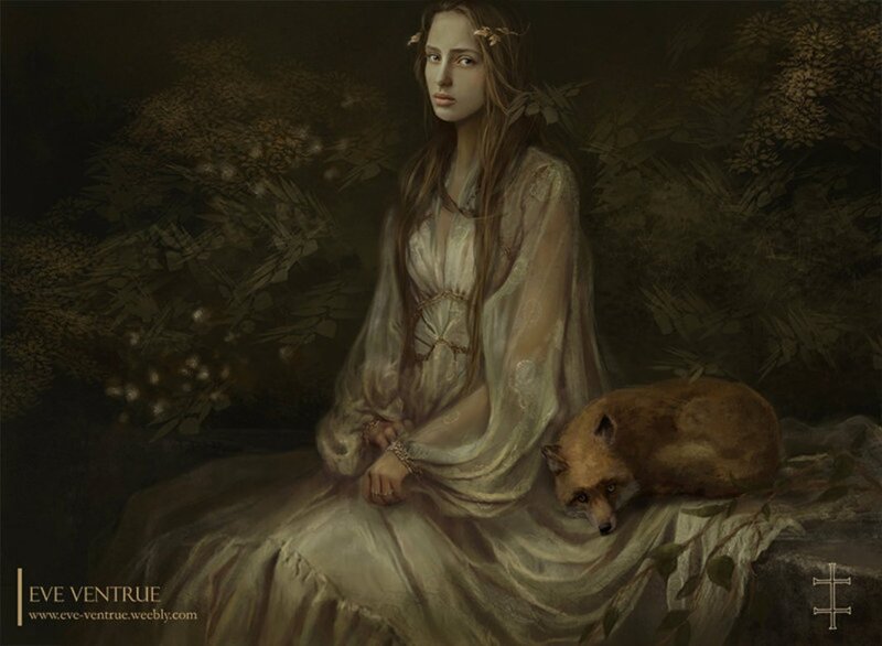 Woman with Fox — White