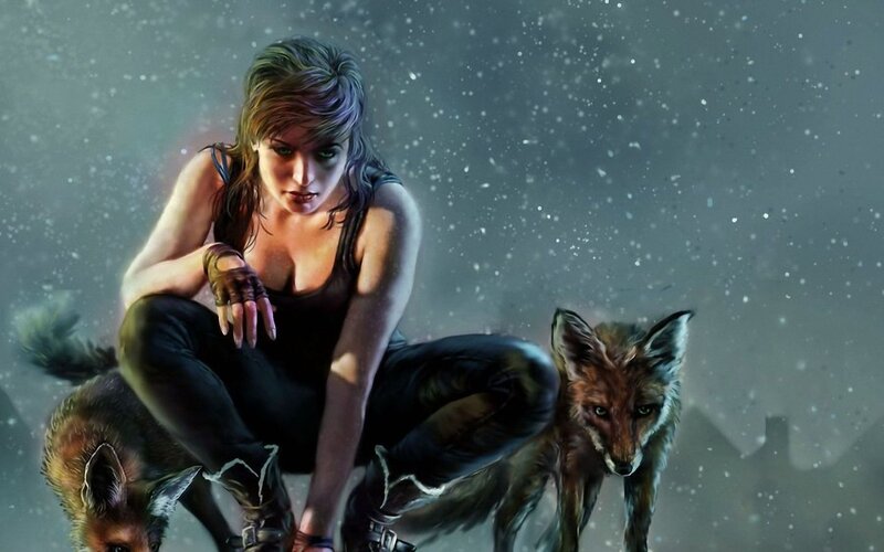 Woman with Foxes — Gray