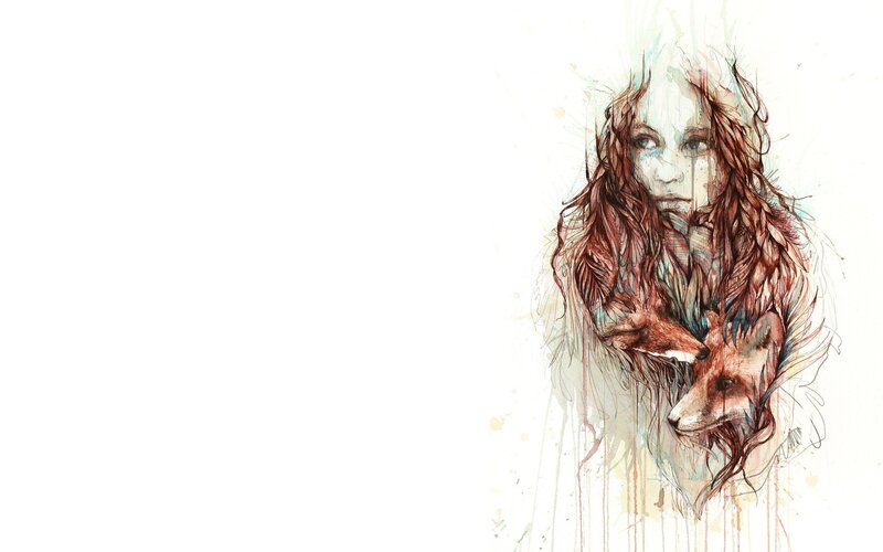 woman with foxes illustration