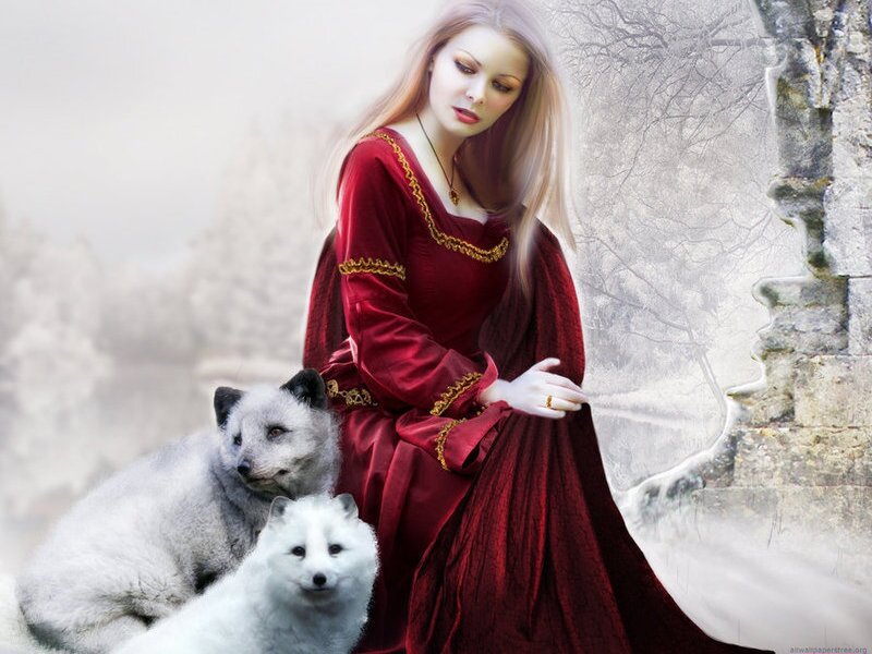 Woman with Foxes — Red