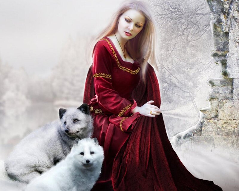 Woman with Foxes