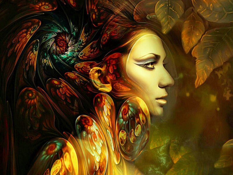 Woman with Fractal Hair — Brown, Dreamy