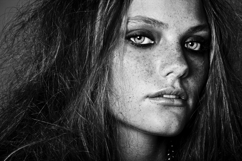 Woman with Freckles — Black, Dramatic, Photograph