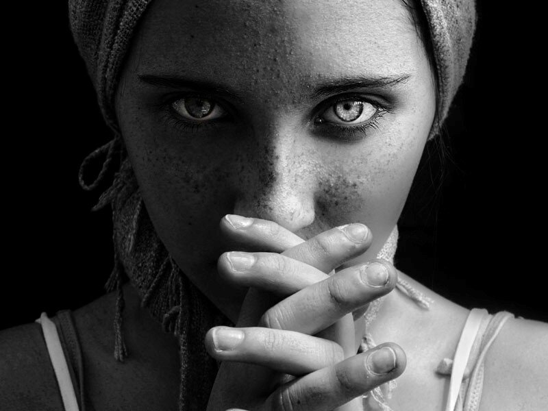 Woman with Freckles — Black, Dramatic