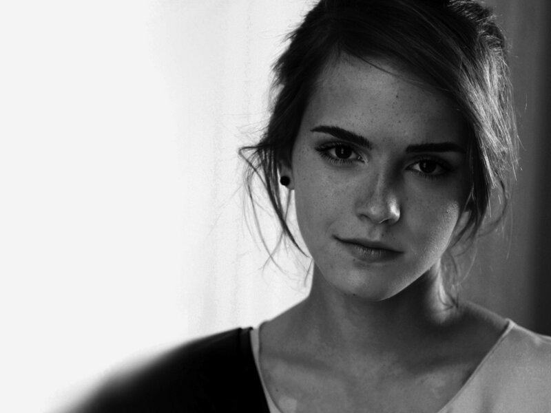 Woman with Freckles — Black, Serious