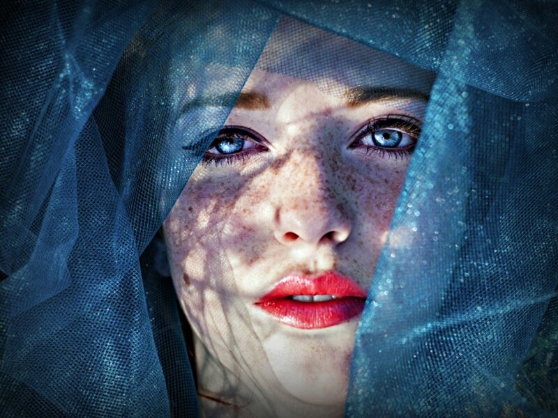 Woman with Freckles — Blue, Dramatic