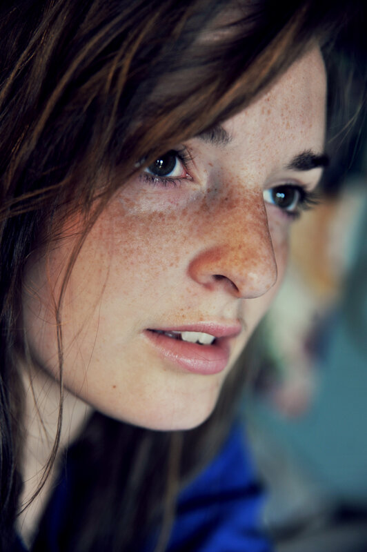 Woman with Freckles — Brown, Contemplative, Photograph, Brown Hair