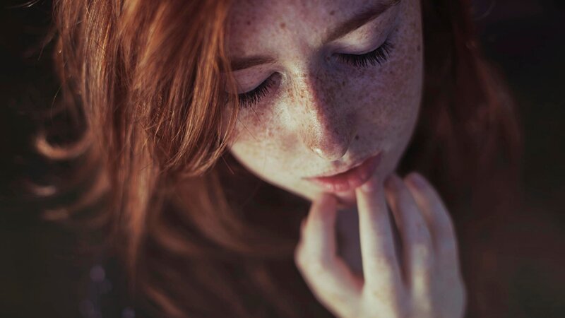 Woman with Freckles — Brown, Contemplative