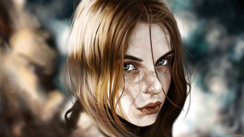 Woman with Freckles — Brown, Dramatic, Digital Art, Blonde Hair