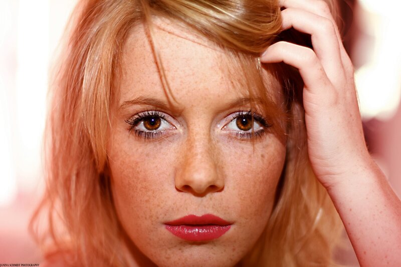 Woman with Freckles — Pink, Neutral, Photograph, Hand