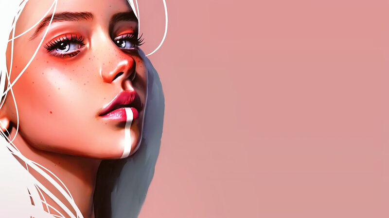 Woman with Freckles — Pink, Serene, Digital Art