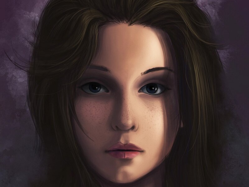 Woman with Freckles — Purple, Dramatic