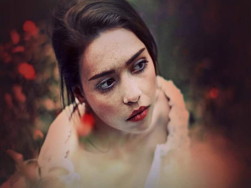 Woman with Freckles — White, Dramatic