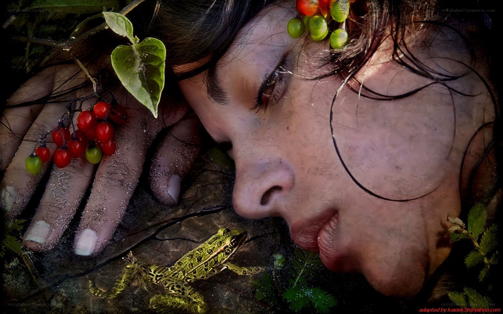 woman with frog and berries