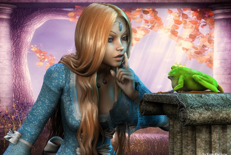 Woman with Frog — Blue