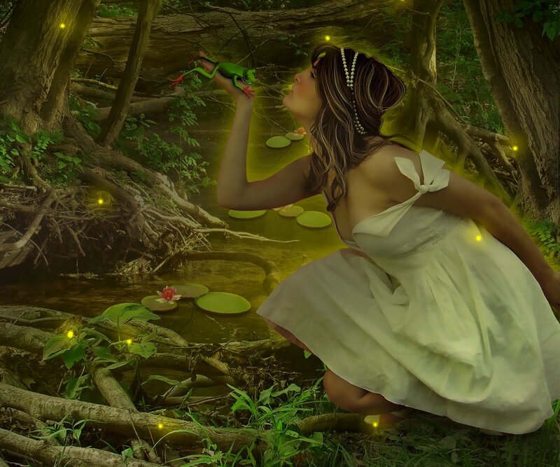 Woman with Frog in Forest