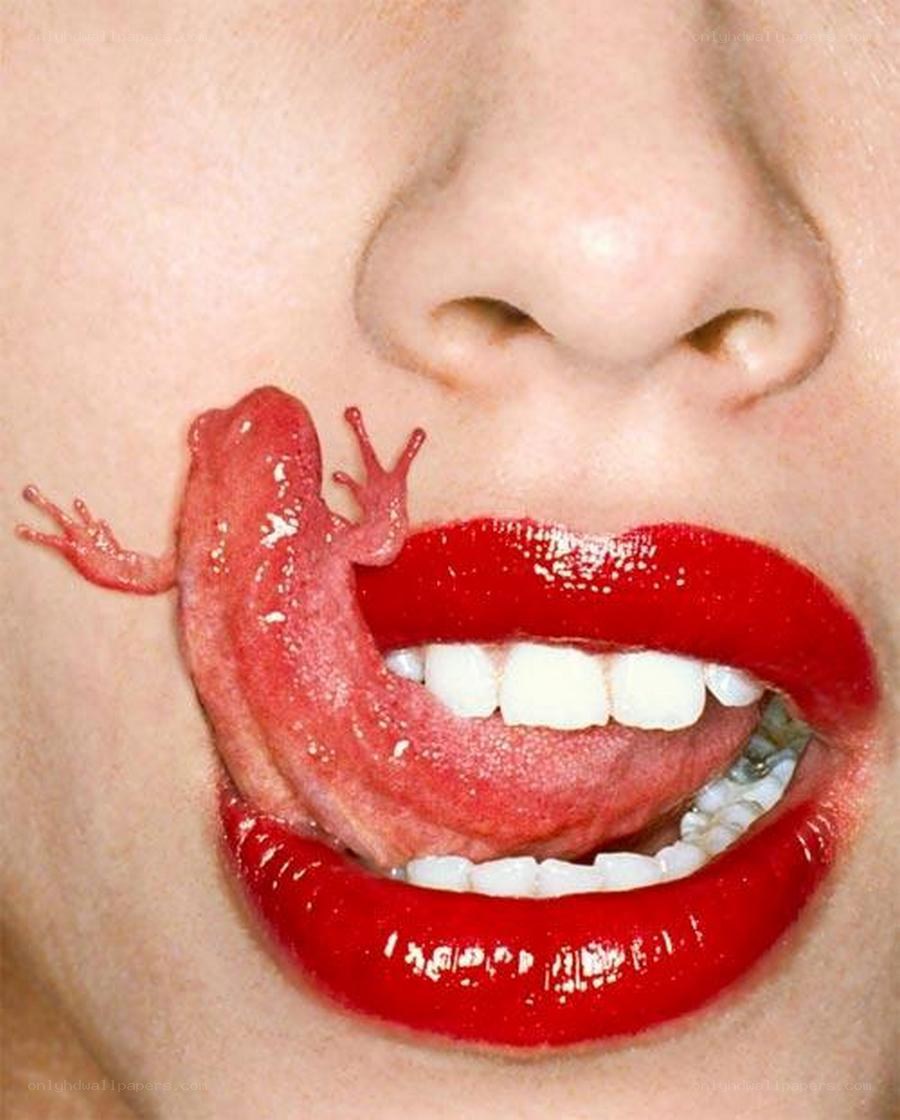 woman with frog on face