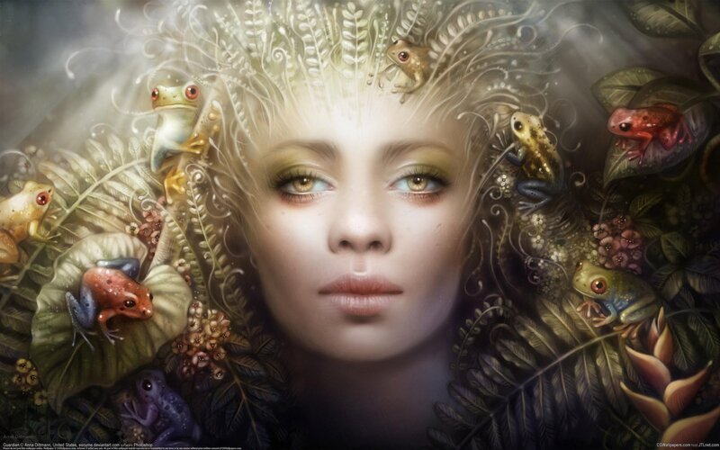 Woman with Frogs and Plants