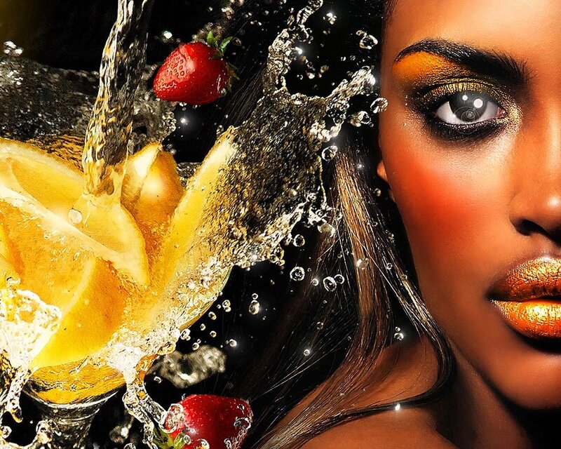 woman with fruit splash