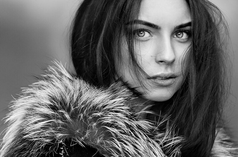 Woman with Fur Collar — Black, Dramatic