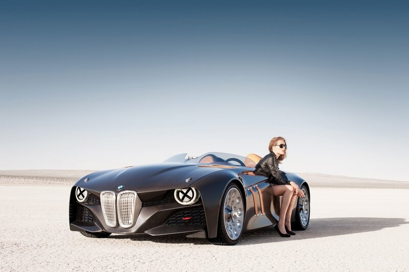 Woman with futuristic car