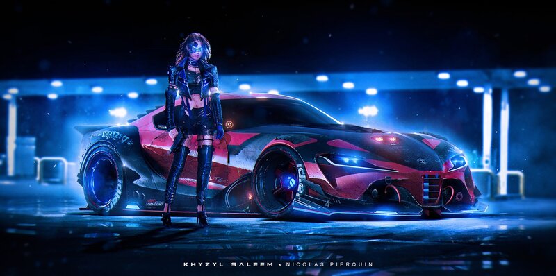 Woman with Futuristic Car — Blue