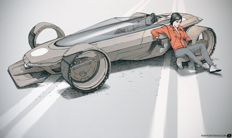 Woman with Futuristic Car — Gray