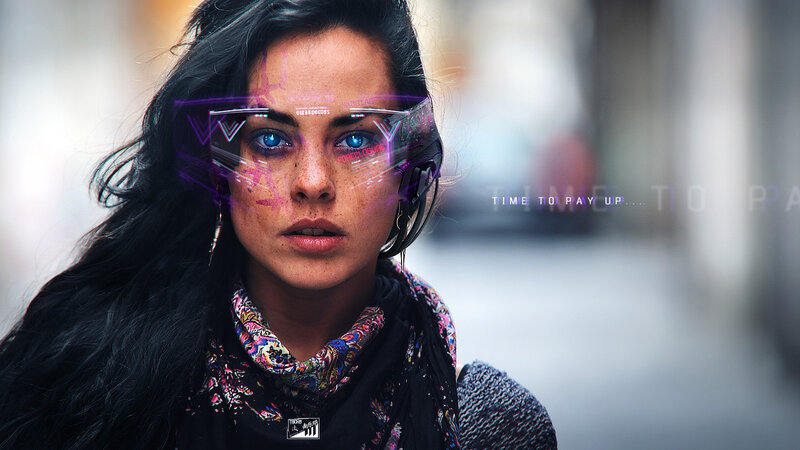 Woman with Futuristic Glasses — Black, Dramatic
