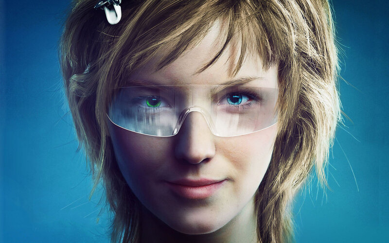 Woman with Futuristic Glasses — Blue