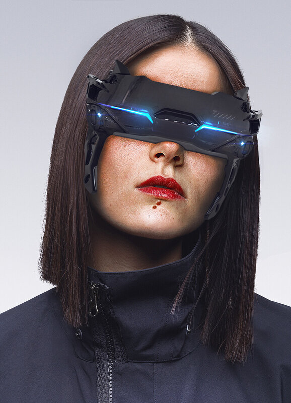 Woman with Futuristic Goggles — Black, Dramatic