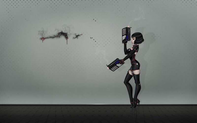 Woman with futuristic guns