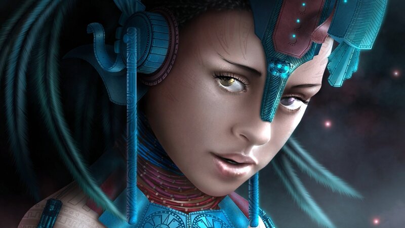 Woman with Futuristic Headgear — Blue